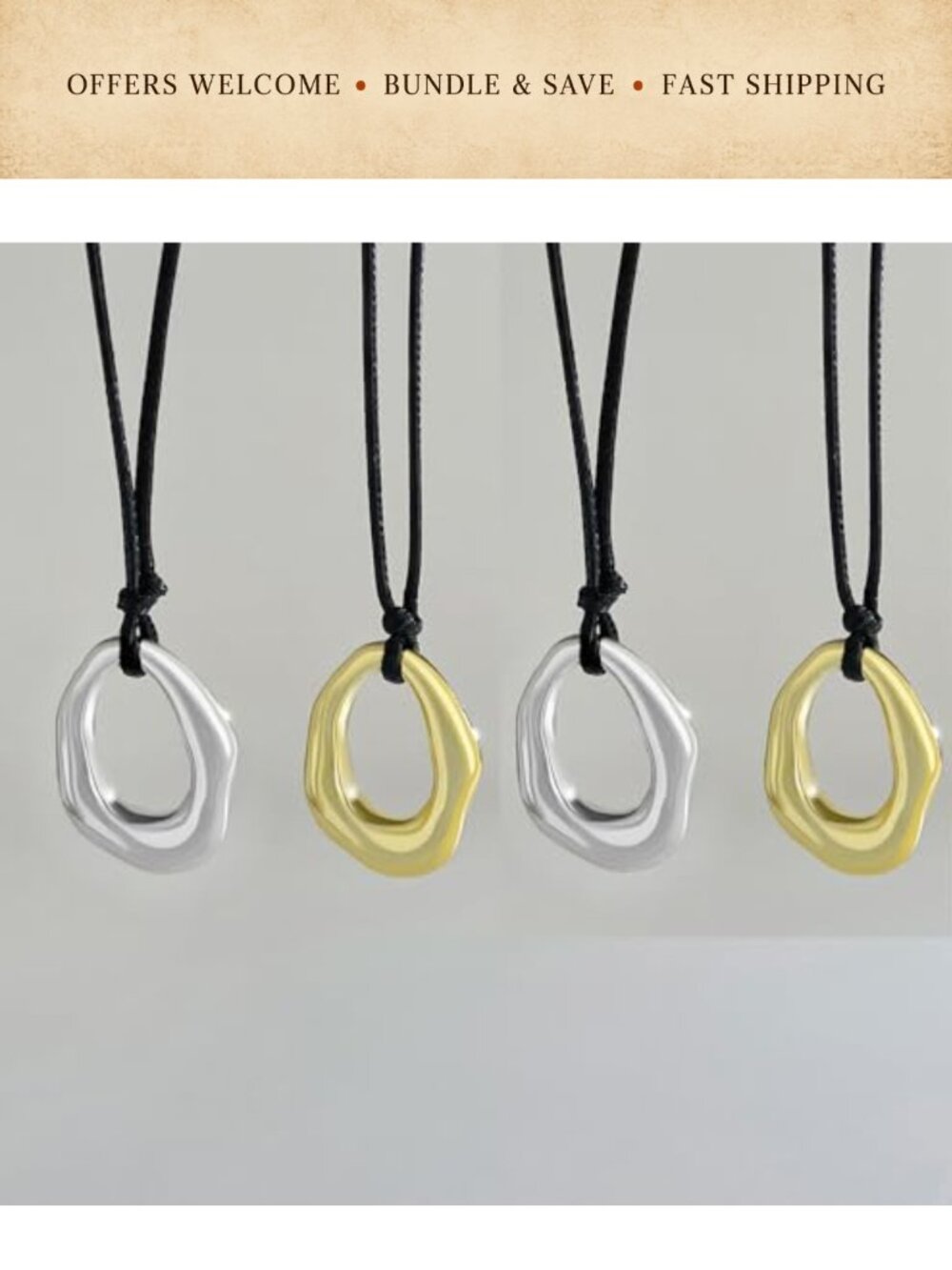Chunky Round Pendant Choker Necklace Adjustable Wax Cord Boho Western - Picture 4 of 4
